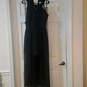 Black romper with lace duster